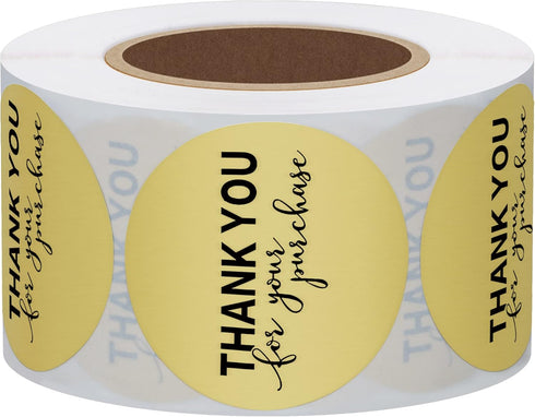 Hybsk Gold Foil Thank You for Your Purchase Stickers 1.5" Round - 500 Labels per Roll (Gold)