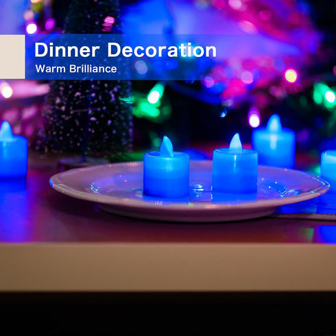 24 Pack LANKER Flameless Led Tea Lights Candles, Flickering Blue Battery Operated Electronic Fake Candles, Decorations