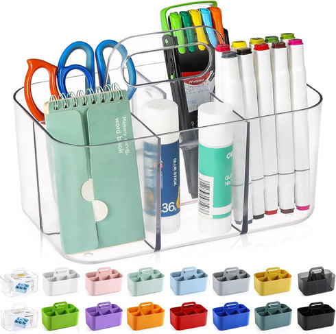 Multiuse Caddy Organizer with Handle, Portable Divided Plastic Tote Bin - Art