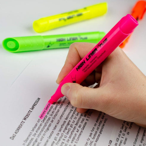 Kores Fluorescent Highlighter Pen, High Liner Plus, Water-Based Ink, Pack of 4 in Assorted Colours, Office Supplies