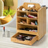 SOUJOY Bamboo Pen Holder Organizer, 360° Rotating Art Supply Storage Caddy for 400+ Pencils, 15 Compartments