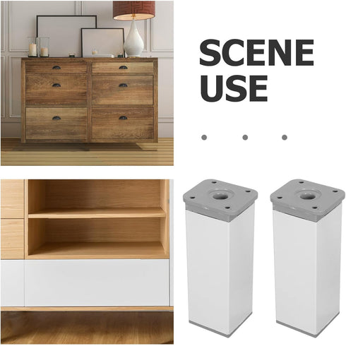 4pcs 12cm Adjustable Furniture Legs and Cabinet Support Feet, White Metal Adjustable Sofa and Shelf Legs, Height