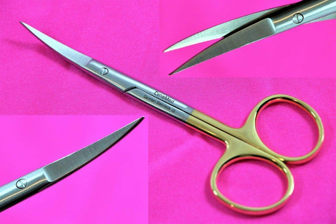 artlab 1 4 1/2 Inches EA Premium German -Tungsten Carbide Iris Scissors Curved Gold Rings Ideal for Medical Purpose
