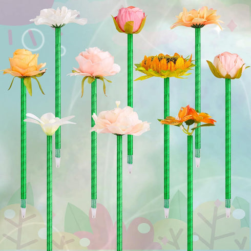 Flower Pens, 15 Pieces Valentine Artificial Rose Pens Mixed Floral Pens Gel Ink Pens Ballpoint Pen with for Birthday Party Wedding Mother Girlfriend Wife Office Supplies (Champagne) by Leery
