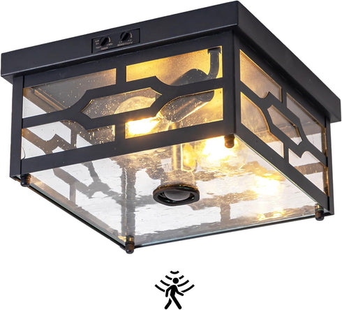 SAYTOP 2-Light Outdoor Ceiling Light with Motion Sensor Flush Mount Squares Porch Light, Dusk to Dawn Ceiling Lights