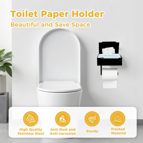 Baooery Toilet Paper Holder with Shelf, Toilet Paper and Wipes Holder, Wipes Dispenser and Storage, Stainless Steel