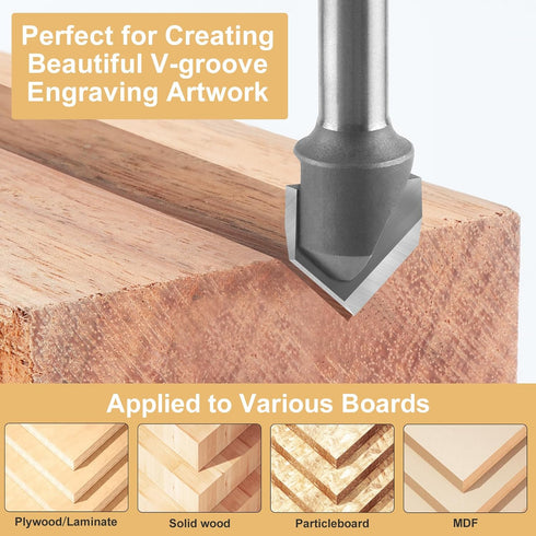 BINSTAK 90 1/4" 1/2" Degree V Groove Router Bit Carbide Chamfer Bits with Shank and Cutting Diameter for CNC Woodwork