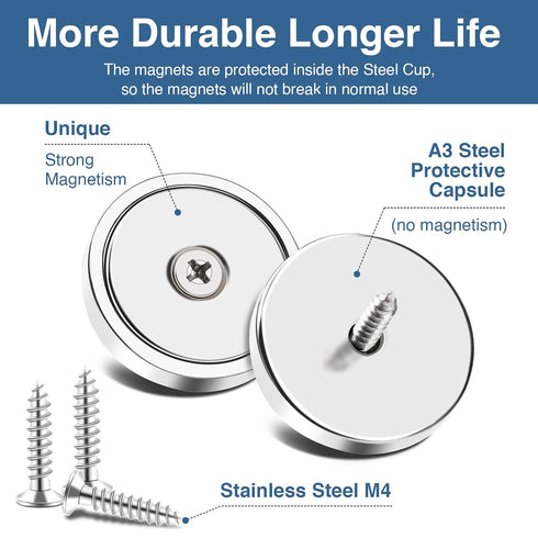 110LB+ 1.26" 0.2" Pack 6 MIKEDE Strong Magnets with Hole, Heavy Duty Neodymium Cup Magnets with Stainless Screw
