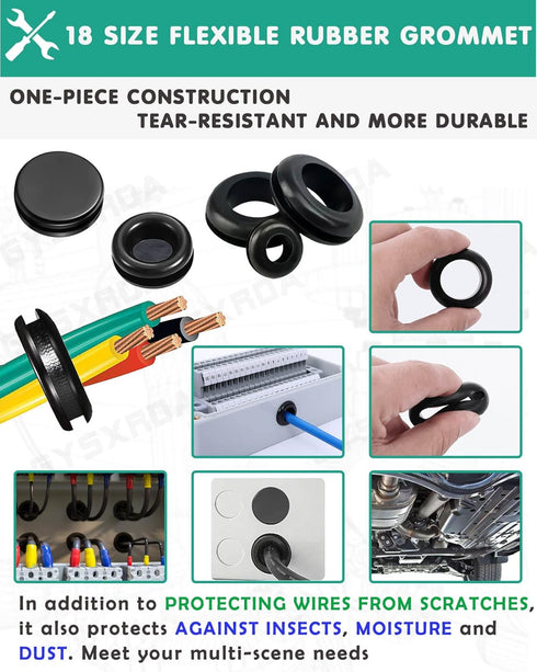 Rubber Grommet 125 PC - 18 Sizes, Firewall Rubber Hole Plugs for Wiring, Automotive Grommet, Home Improvement