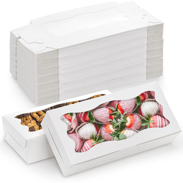 ZEAYEA 50 Pcs Chocolate Strawberry Boxes, 12.5" x 5.5" x 2.5" White Bakery Boxes with Window