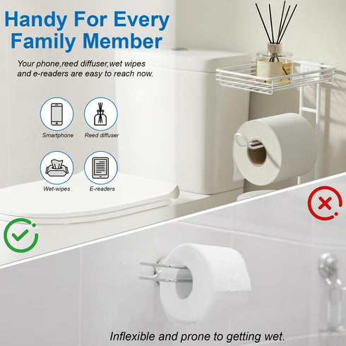 Standing Toilet Paper Storage Rack, Rustproof Metal Stand Up Toilet-Paper Roll Holder, Free Standing Tissue Holder
