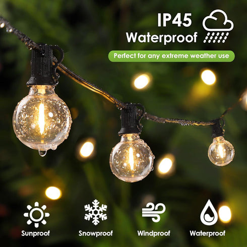 Mlambert 100Ft Dimmable 53 G40 Bulb 1 Pack LED Outdoor String Lights, Patio Lights, Waterproof Shatterproof Globe