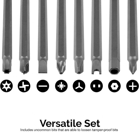 NEIKO 10224A 32 Piece Extra Long Security Bit Set, 1/4" S2 Steel 6” Long Torx, Tamper Proof, PoziDriv, Spanner, Tri-Wing