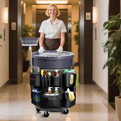 1680D 32-55 Hongmed Trash Can Caddy Bag: Fabric Heavy-Duty Cleaning Caddy with Adjustable Buckle fits gal Trash Can