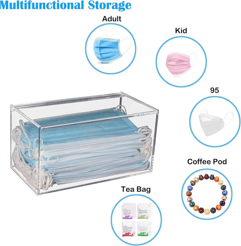 Face Mask Dispenser with Hinged Lid, Countertop Acrylic Mask Storage Box for Home Office
