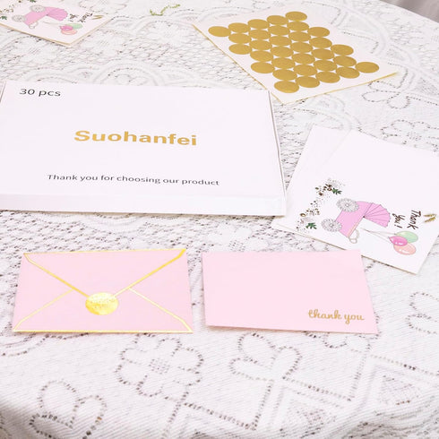 Suohanfei 30 Pack 3.5 5 Inch Baby Shower Thank You Cards with Envelopes and Sticker, x Cute Stroller Baby Girl Shower