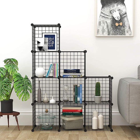 C&AHOME 9-Cube Wire Cube Storage Organizer, Metal, Modular Bookshelf, Ideal for Home, Living Room, Office (Black)