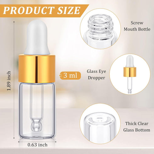 100 Pcs Glass Dropping Bottles Mini Essential Oil Dropper Bottles Empty Sample Vials with Black Cap Tiny Storage Jars with Dropper for Perfumes Cosmetic Liquid Aromatherapy Lab (Clear, 3 ml) by Bokon
