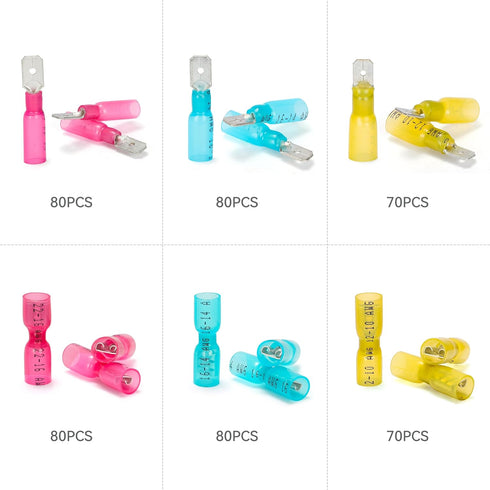 HKS 460PCS Spade Connector Kit - Male and Female Terminal, Heat Shrink Electrical Quick Disconnect Wire Connectors