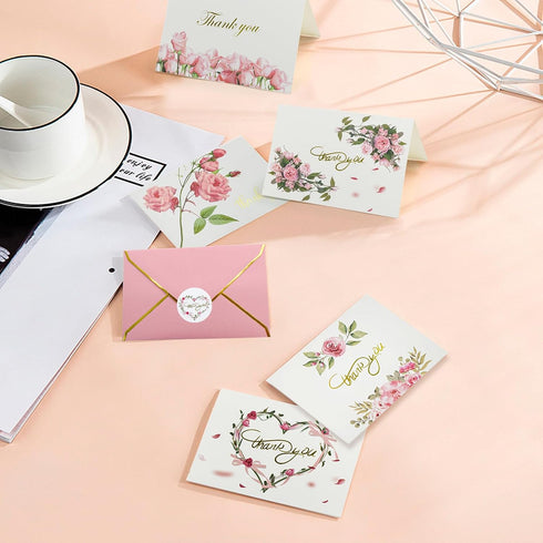 90 Pack, 4x6 VANRA Floral Thank You Cards with Envelopes and Stickers Bulk Pink Thank You Note Cards with Envelopes