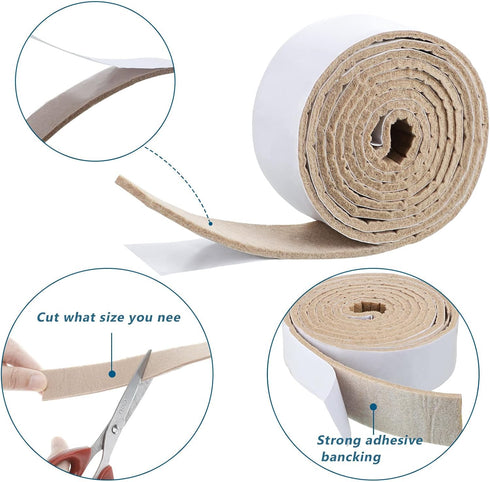 2 Packs Felt Strips with Adhesive Backing Non Slip Felt Furniture Pads Adhesive Felt Roll Felt Tape for Protecting Hardwood Floors Chair Wall Protector(120 x 1 x 0.12 Inch, Linen)
