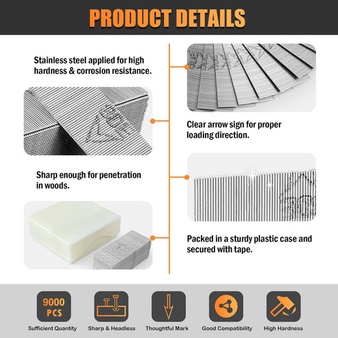P625SS Headless Pin Nails, 23 Gauge 1'' (25mm) Leg Length, 9,000 PCS/BOX for Pneumatic Pin Nailer