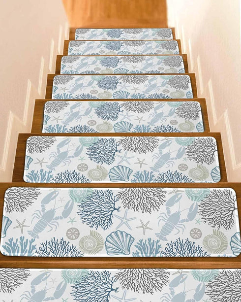 BOHOOSKYLAR Blue Lobster Stair Treads Ocean Starfish Shell Coral Marine Life Indoor Non