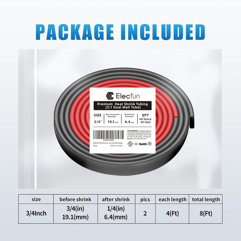 ELECFUN 3/4 Inch 8 Ft Heat Shrink Tubing Roll, Marine Grade Adhesive Lined Waterproof Wiring Wrap
