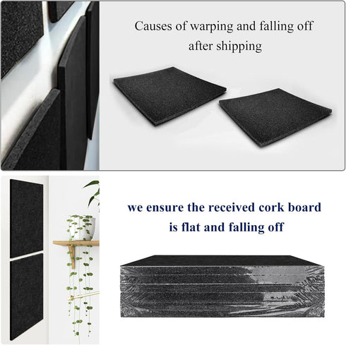 Felt Corkboards for Wall, 6 Pack 12 x 12-1/3" Black Self-Adhesive Cork Board Tiles with 100 Push Pins