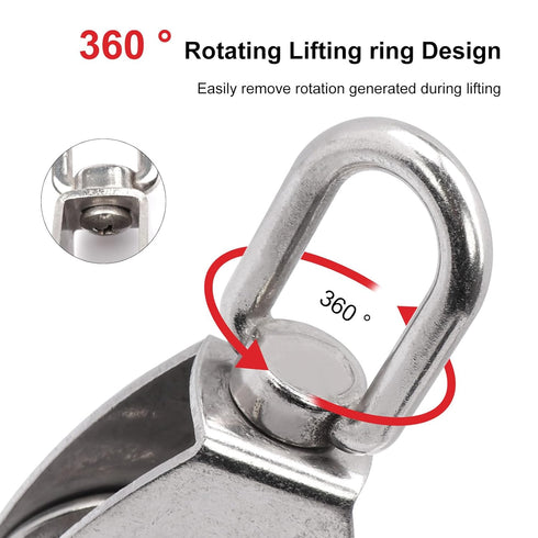 M50 Single Pulley Snatch Block Lifting Crane Heavy Duty Swivel Hook 304 Stainless Steel, 800 lbs Load