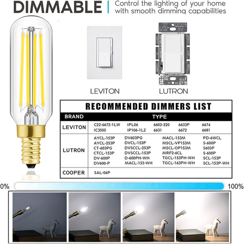 E12 Dimmable LED Bulb 8W, 100 Watt Daylight 4000K T6 T25 Candelabra Bulb, 800LM, 6-Pack for Chandeliers