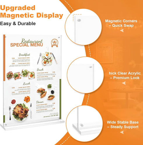 Truxwal 11x17 4-Pack Acrylic Sign Holder Table Top with Magnetic Corners, Quick Change Display Stand for Menus, Posters