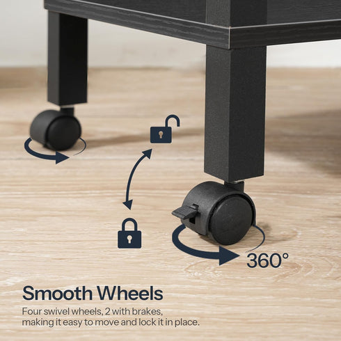 HOOBRO 2-Tier Printer Stand with Charging Station, Under Desk Printer Table, Printer Cart with Storage Shelves, Black