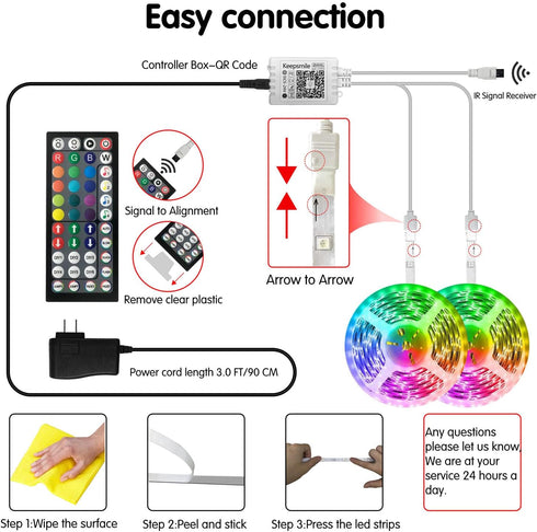 130ft (2 65ft) Keepsmile Led Strip Lights Rolls of Bluetooth Smart App Control RGB Led Light Strip with Remote,Music