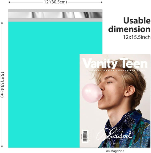 Fuxury 12x15.5 200pc Teal Poly Mailers, Shipping Envelopes for Clothing/T-Shirt, Self Sealing Envelopes