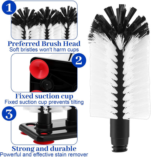 Meyeyaia 2 Pack 3 Glass7.3 3.7 7.5 inch Water Bottle Cleaning Brush with Brushe Heads & Suction Base,Glass Cup Washer