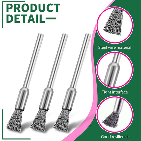Bremorou 15 Pcs Wire Brush Straight Extended Steel Cleaning Brush for Drill Fine Pen Wire Scrub Mandrel Rust Paint