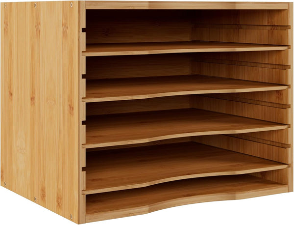 Bamjoy Bamboo 5 Tier Desktop Organizer, Paper Organizer Mail Sorter with Adjustable Shelves for School Home Office