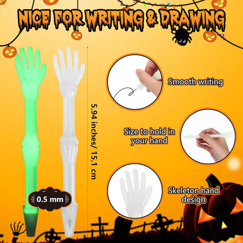 Seajan 120 Pcs Halloween Glow in the Dark Skull Bones Pens, Novelty Nursing Pens for Kids Students Birthday Supplies