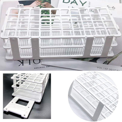 Plastic Test Tube Rack - 2 Pack White 40 Holes Holder for 21mm and Below Test Tubes, Detachable