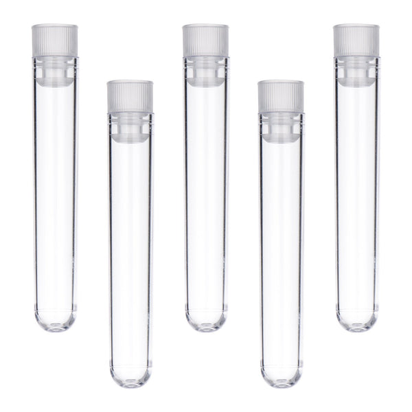 Hicarer 50 Pieces Clear Plastic Test Tubes, 12 by 75 mm with Push Caps