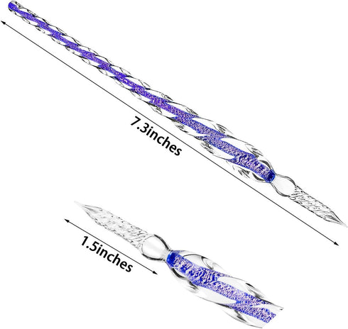 Zonon 3 Pieces Handmade Glass Dip Pen, Elegant High Borosilicate Glass for Writing, Drawing, Calligraphy (Silvery,