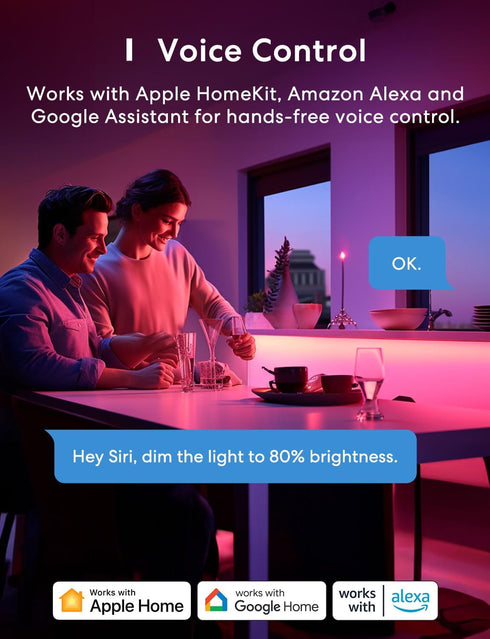 meross Smart LED Light Bulb, Smart WiFi LED Bulbs Compatible with Apple HomeKit, Siri, Alexa, Google Home & SmartThings, Dimmable E26 Multicolor 2700K-6500K RGBWW, 900 Lumens 60W Equivalent, 2 Pack by meross