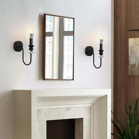 1-Light Black Wall Sconce, Farmhouse Vintage Candle Sconces Wall Light Fixtures for Living Room, Crystal Industrial