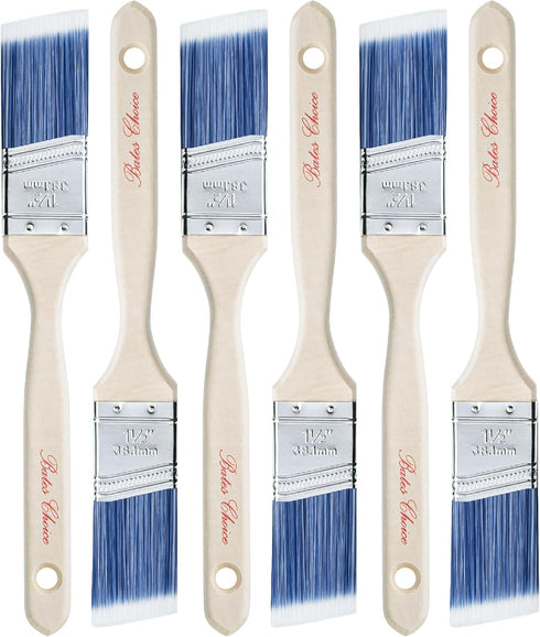 Bates Paint Brushes, 1.5-Inch, 6 Pack, Treated Wood Handle for Walls, Furniture, and Stain Painting