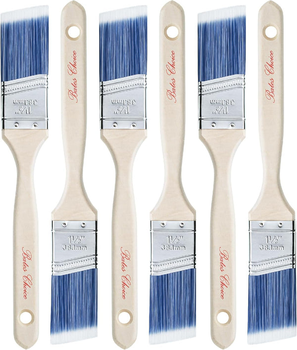 Bates Paint Brushes, 1.5-Inch, 6 Pack, Treated Wood Handle for Walls, Furniture, and Stain Painting