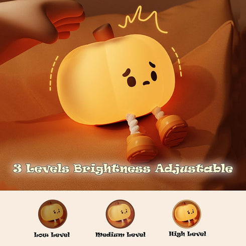 Adorable Rechargeable Pumpkin Night Light for Kids' Nursery - Soft Silicone Bedside Lamp