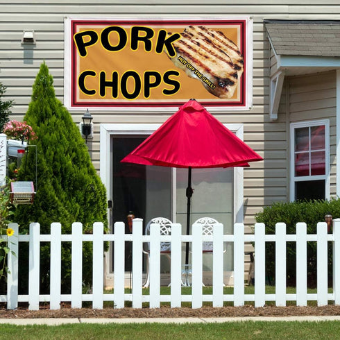 Fastasticdeals 4 Grommets 24x36Inches Vinyl Banner Multiple Sizes Pork Chops Restaurant Cafe Bar Restaurant & Food