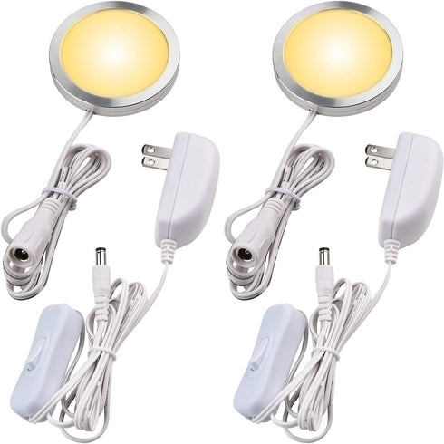 Single LED Kitchen Under Cabinet Puck Light, 120V Direct Wall Plug in