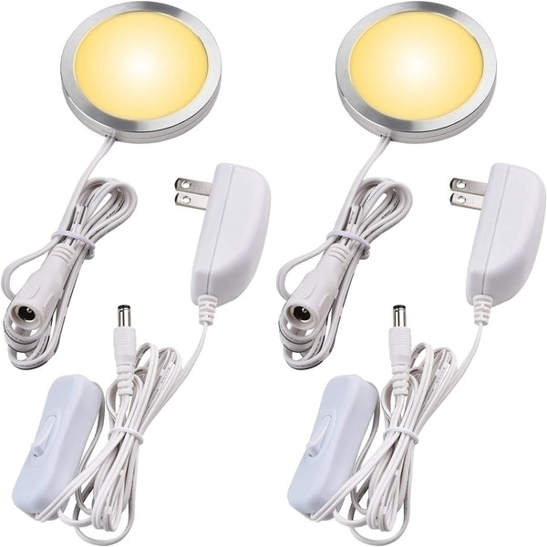 Single LED Kitchen Under Cabinet Puck Light, 120V Direct Wall Plug in